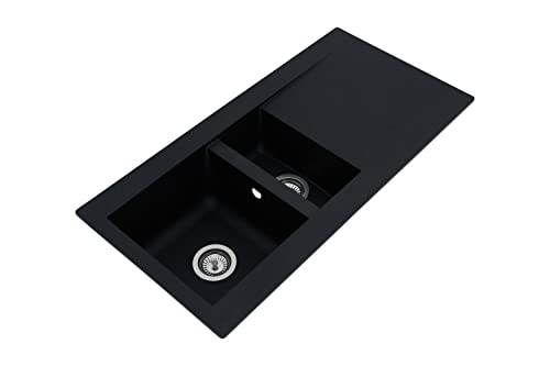 Respekta Denver Mineralite Composite Sink in Black / 1 Bowl Inset Sink in 100 x 50 cm / Sink suitable for base cabinets from 60 cm wide