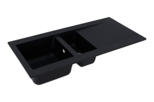 Respekta Denver Mineralite Composite Sink in Black / 1 Bowl Inset Sink in 100 x 50 cm / Sink suitable for base cabinets from 60 cm wide