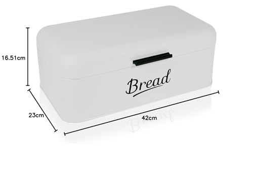 DRULINE Bread box with folding lid - Retro bread box - Bread storage - Breadbox - Metal white/black - W/D/H approx. 42 x 16 x 22.5 cm - Retro design