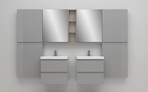 VBChome 24" Slim Grey Bathroom Furniture Set with Faucet and Pop-up Drain Basin with Vanity Cabinet Washbasin 2 Drawers Moduo Hanging Cabinet Click-clack