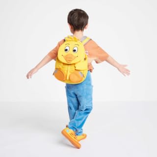 Monkey Big Friend Kids Backpack in the shape of the duck from the German TV show "Die Sendung mit der Maus", yellow, reflective, ergonomic, name on extendable tongue, 8 liters, size: 20 x 31 x 12 cm, AFZ-FAL-001-042