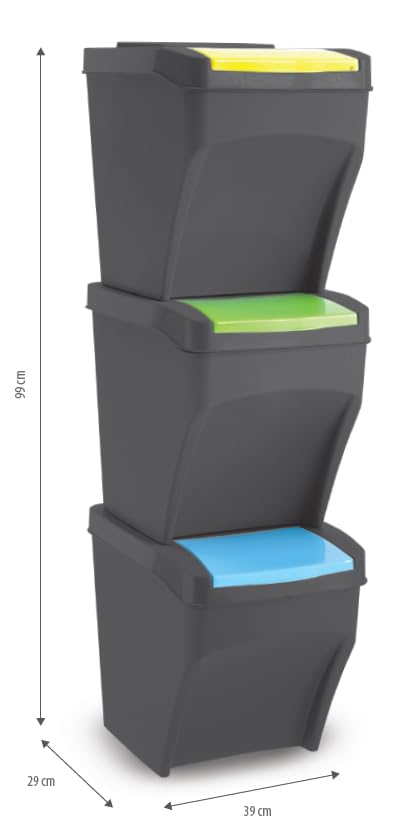 Practice 3 x 25L Kitchen Trash Can Stackable Box 3 Compartments - Trash Bin Box 3 pieces - Kitchen Trash Can with Lid
