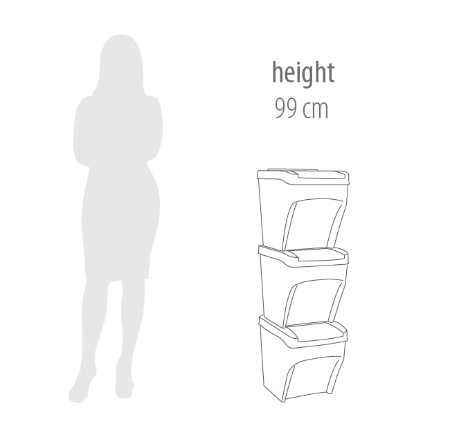 Practice 3 x 25L Kitchen Trash Can Stackable Box 3 Compartments - Trash Bin Box 3 pieces - Kitchen Trash Can with Lid