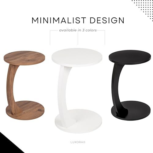 Luxora® side table in C shape with wheels, round coffee table in white, small side table, usable as a coffee table, telephone table, bedside table, laptop table, and coffee table (White)