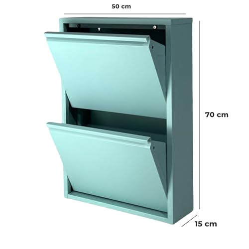 Alveon Narrow Shoe Cabinet Metal Shoe Rack with Magnetic Flaps Shoe Shelf Assembled and Wall-Mounted (Turquoise, 2 Flaps)