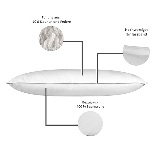 Round pillow for sleeping, sofa, filled with feathers and down. 100% washable at 60 degrees, made of 100% cotton, 40 cm in diameter, white.