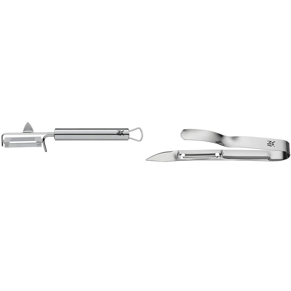 WMF Profi Plus Potato Peeler Pendulum Blade 19 cm, single-blade swivel peeler & Gourmet Asparagus Peeler 17 cm, vegetable peeler, Cromargan stainless steel, dishwasher safe