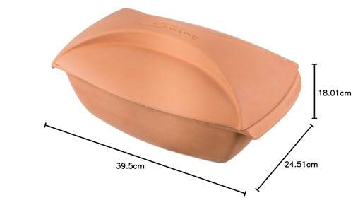 Roman pot roaster Swing made of natural clay, steamer for up to 5 kg/6 persons, 38.5 x 24.5 x 18 cm, glazed bottom, low-fat cooking, microwave & oven safe, dishwasher safe.