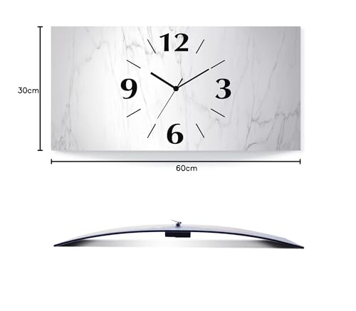 ARTLAND wall decoration wall clock without ticking noises Aluminum radio clock analog radio clock 60x30 cm White marble stone look U1RF