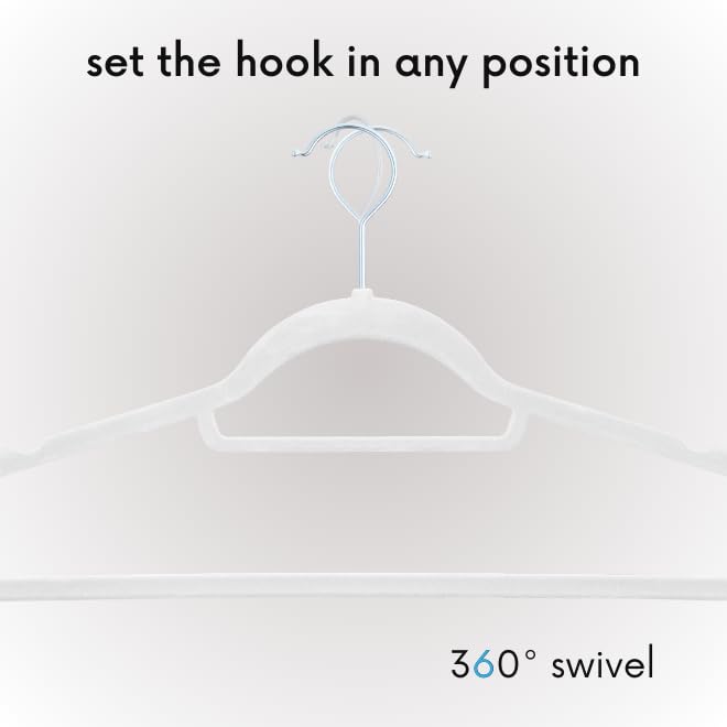 OGIVO Velvet Hangers - 50 pack - Non-slip hangers for your wardrobe - small rod for ties - 360° swivel hooks - notches in shoulder area - Hangers Clothes (White)