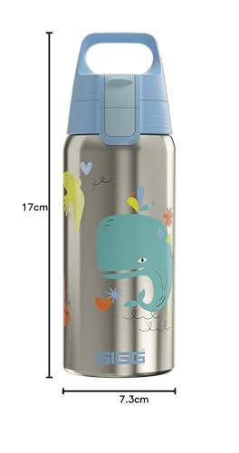 SIGG - Insulated kids water bottle - Shield Therm One Whale Friend - Suitable for carbonated drinks - Leak proof - Dishwasher safe - BPA free - 90% recycled stainless steel - Brushed & Blue with whale - 0.5L