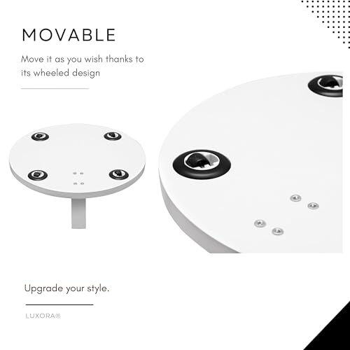 Luxora® side table in C shape with wheels, round coffee table in white, small side table, usable as a coffee table, telephone table, bedside table, laptop table, and coffee table (White)