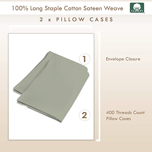 Pizuna Luxury Soft Satin 2-Pack Pillowcase 40x80 cm New Sage Green, 400 Thread Count Cotton Square Pillowcases, 100% Long Staple Cotton Pillowcase (New Sage Green, 40x80 cm)