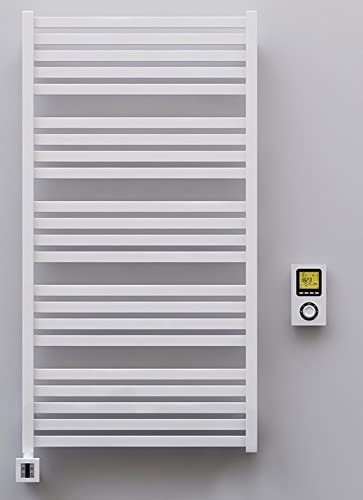 anapont electric premium bathroom radiator Marlin - straight - color - timer function - towel radiator - electric bathroom heating - towel heater - made in Germany (1185h x 600w, white)