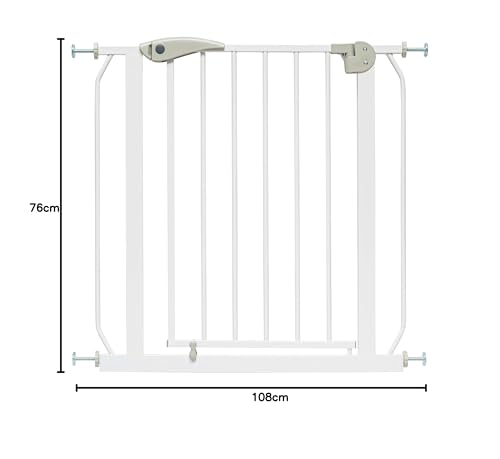 ib style Baby Gate for Stairs Berrin 58-185 cm, Door Gate, Pet Gate, No Drilling, White, 108-116 cm