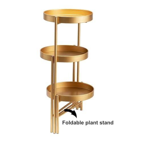 SUPTAIN 3 tier metal plant stand, flower stand with three removable trays, Multi-layer plant shelf flower shelf plant stairs for living room corner balcony terrace courtyard, Gold