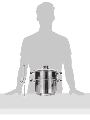 Kamberg - 0008070 - Couscous pot/steamer/cooking pot (3-in-1) - Diameter 22 cm - 6 liters - High-quality stainless steel - With glass lid - For all types of stoves, including induction.