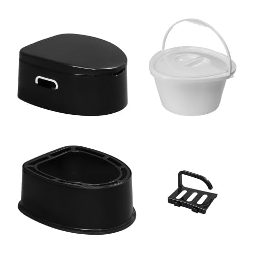 Bonnlo Portable Camping Toilet, Removable Inner Bucket Mobile Toilet with Seat, Lid, and Toilet Paper Holder, for Camping (Black)