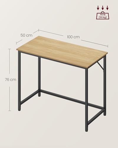 VASAGLE Desk, Small Computer Desk, Office Desk for Study, Bedroom, 50 x 100 x 76 cm, Modern Style, Metal Frame, Natural Oak-Black LWD041W70