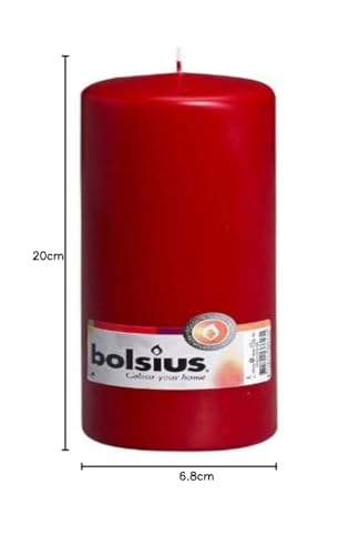 Bolsius Smooth Pillar Candles - Burgundy - Set of 8 - Decorative Household Candles - 75 Hours Burn Time - Unscented - Natural Plant Wax - 20 x 7 cm