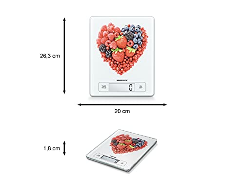 Soehnle Page Profi Fruit Hearts, digital kitchen scale for up to 15 kg with add-weight function, practical household scale with sensor touch, electronic scale including batteries, extra-large weighing surface.
