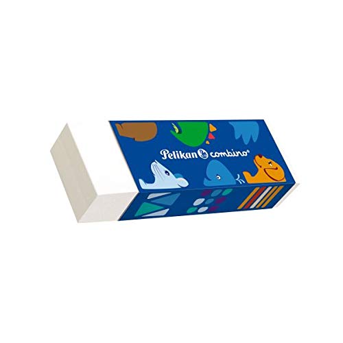Pelikan 811231 Coloring Pad Combino (with animal motifs, 15x15 cm) 1 piece + Combino set with 12 colored pencils and 1 writing pencil in a metal case + Combino eraser, 1 piece