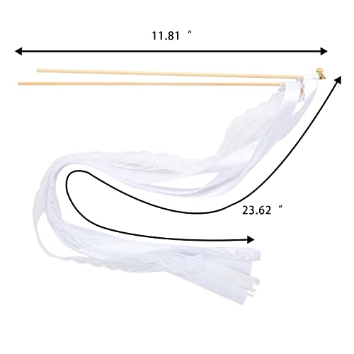 50 pcs Wedding Wands, Wedding Wand Ribbon Wands with Bell, Silk Fairy Stick, Wedding Wands for Parties, Holidays, Celebrations, White