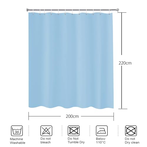 YISURE Fabric Shower Curtain 200x220 Blue, Polyester Bath Curtain Bathtub Water-Resistant Washable Shower Curtains Anti-Mold for Bathroom Home, Width 200 x Height 220cm