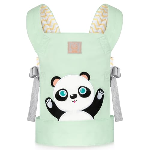 GAGAKU Doll Carrier for Kids Doll Carrier from 3 years Baby Carrier for Dolls Front Carrier Doll Accessories Doll Carrier with Adjustable Straps - Green - Embroidered Panda