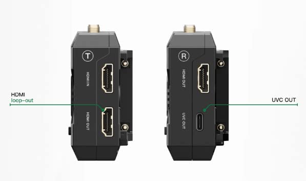 Accsoon CineView WIT04-HE video transmission dual-band HDMI wireless transmitter & receiver with a range of 1200ft (350m) and support for up to 4 monitor devices. Operates on 2.4+5Ghz frequencies with latency of less than 0.06s.