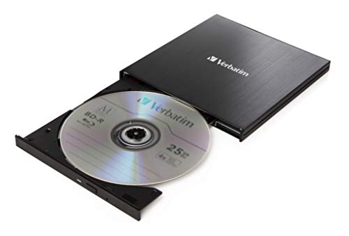 Verbatim External Slimline Blu-ray Writer with USB 3.2 cable, external DVD and Blu-ray burner, perfect for notebooks and computers without a drive, Blu-ray player & DVD drive for playback in Ultra HD 4K.