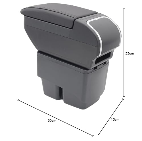 KAERGK Car Armrest for Ford Fiesta 2009-2017 Double Layer Center Console Large Storage Box with Cup Holder Accessory Black