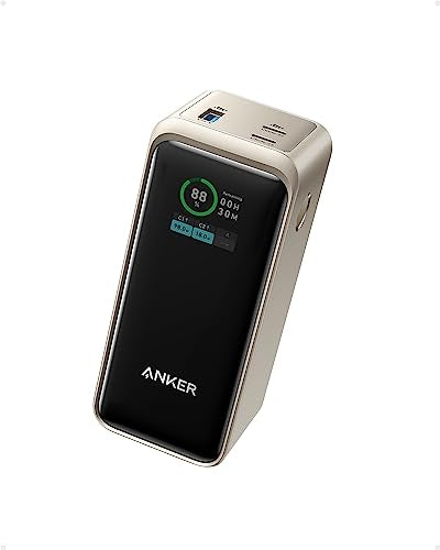 Anchor Prime Powerbank, 20,000mAh external battery with 200W power, digital display, 2x USB-C and 1x USB-A port, compatible with iPhone 14/13 series, Samsung, MacBook, Dell, and more (Golden)