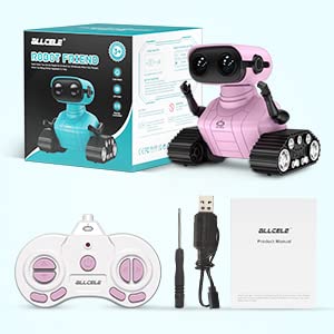 ALLCELE Robot Kids Toy, Rechargeable Remote Control with LED Eyes Music and Interesting Sounds for 3 4 5 6 7 8 Years Old Boys and Girls Gift -Pink