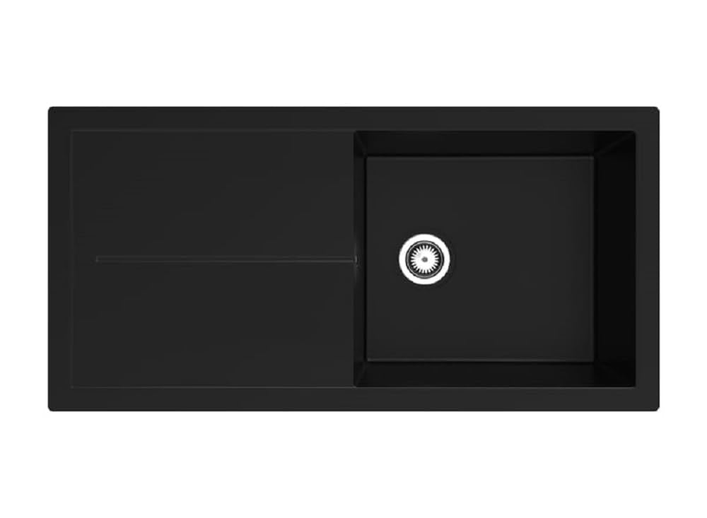 Respekta Cleveland Mineral Sink in Black/1 Bowl Inset Sink 100 x 50 cm/Sink suitable for base cabinets from 60 cm wide.