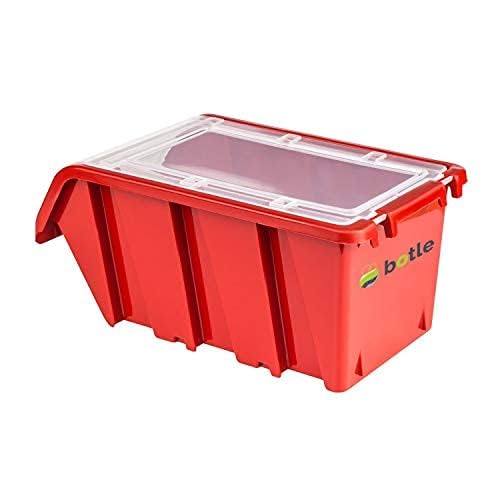 40 piece box with lid + wall shelf 80 x 80 cm, stackable bins pouring rack visibility storage containers storage system (RED)