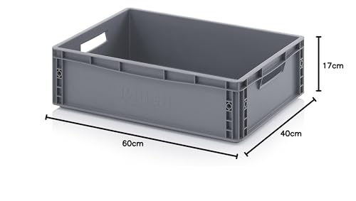 Auer Packaging Euro container Euro box 60 x 40 x 17 cm - plastic box 60x40x17 600x400x170 stackable storage box stackable low plastic box for RV shelf storage DIY craft industry