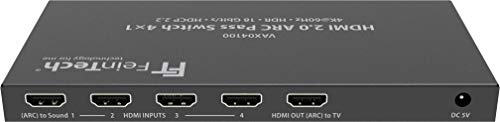FineTech VAX04100 HDMI 2.0 ARC Pass Switch 4x1, for 3 HDMI sources, Soundbar and TV Beamer 4K@60Hz| HDR | 18Gbit/s | HDCP 2.2 Dolby Atmos