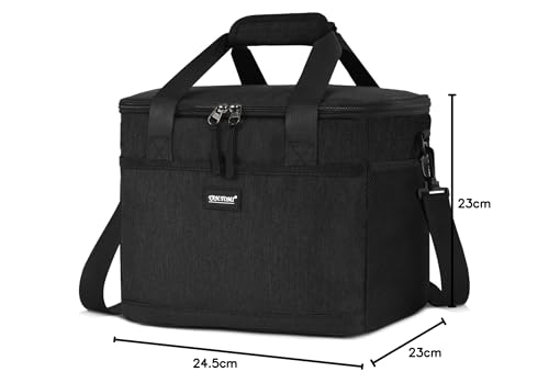 CALIYO Cooler Bag 15L Foldable & Portable with Zipper - Lunch Bag for Men and Women, Insulated Lunch Tote for Work, School, Picnic, Travel (Black)