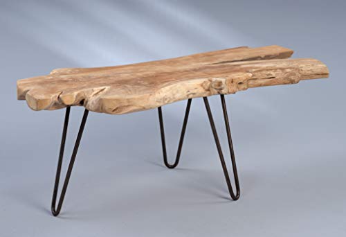 M2 Collection Tallus Coffee Table - Solid teak wood, 100 x 40 x 40 cm I Natural finish I Black metal legs I Unique piece, Brown.