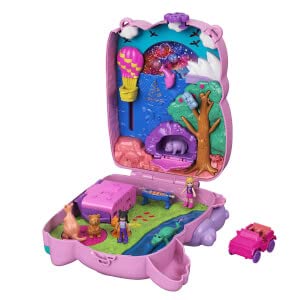 Polly Pocket carrying case, Koala Bear in animal adventure theme, includes 2 dolls, 5 animals, and 1 car, interactive features for immersive play, toy for ages 4 and up, GXC95.