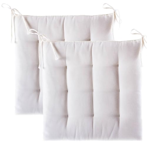 Ethereal seat cushion 40x40 cm for indoor & outdoor use - chair cushion set with ties, seat pads chair cushions 40x40 2-pack - natural
