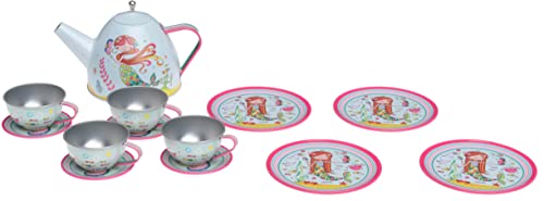 Jewelkeeper - Tin Tea Set for Girls & Carry Case, Kids Pretend Play Kitchen Toy Set, 15 Pieces - Mermaid Design