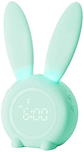 YONGYAO Kids Light Alarm Clock with Night Light, Cute Rabbit Children's Alarm Clock, 2 Alarms, Snooze and Timer, Adjustable Volume, Alarm Clock for Girls Boys