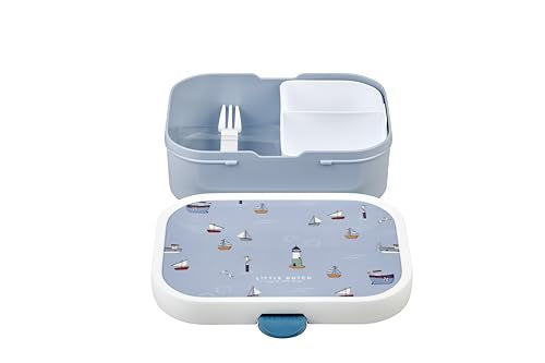 Mepal - Lunchbox Kids Campus Little Dutch - Bento Box Kids - Lunchbox Kids with compartments & fork - Meal Prep Box with clip closure - BPA-free & dishwasher safe - 750 ml - Sailors Bay
