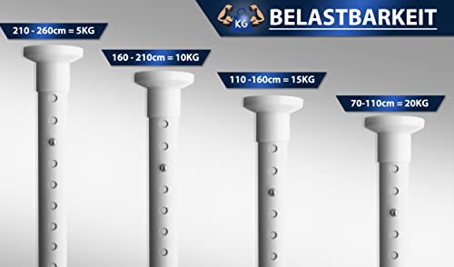 MEISENBERG no-drill shower curtain rod 70-110cm, Ø25mm White Extendable telescopic rod for clamping - wardrobe rod shower rod & clothes rod - for your wardrobe and shower