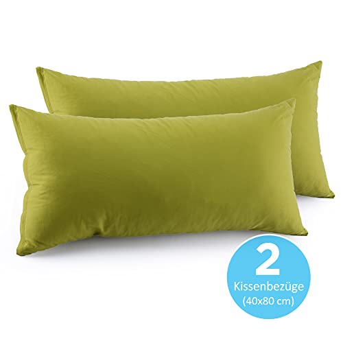 ATsense 2-pack pillowcases 40x80 cm - 100% cotton, Green Pillowcase Soft and Hypoallergenic, ÖkoTex Certified, Pillow cover with zipper suitable for allergy sufferers