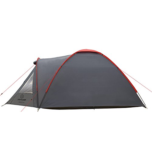 JUSTCAMP Camping tent Scott 4, with vestibule; Dome tent for 4 persons (double-walled) - gray