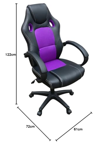 Panana office chair, PU leather+mesh desk chair, gaming chair with high backrest, swivel adjustable height computer chairs (Black+Purple)
