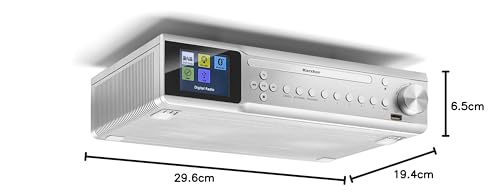 Karcher RA 2060D-S - Under-cabinet kitchen radio with CD player, DAB+ / FM radio, under cabinet radio with Bluetooth, digital radio with alarm clock, color display, USB connection, 30 station presets, and remote control included.